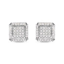 10K White Gold 1 1/10 Cttw Princess Diamond Composite and Halo Stud Earrings (I-J Color, I1-I2 Clarity)