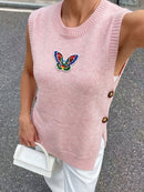Knitted Women's Jacket Round-Neck Sequin Butterfly Vest