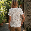 Womens Hollow-Out Casual V-Neck Short-Sleeve Top