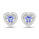 1.20 Carat Genuine Tanzanite & White Diamond .925 Sterling Silver Earrings