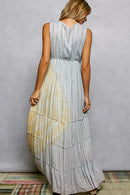 POL Deep V Sleeveless Cotton Bohemian Tiered Maxi Dress