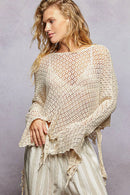 POL Raw Edge Open Sleeve High-Low Cotton Knit Top