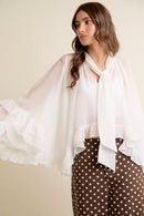 SO ME Sheer Ruffle Bell Sleeves Bow Tie Flowy Blouse Top
