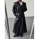 Men's Double-Breasted Leather Long Trench Coat