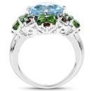 5.76 Carat Genuine Blue Topaz, Chrome Diopside & Garnet .925 Sterling Silver Ring