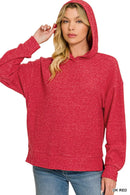Zenana Brushed Ribbed Hacci Hoodie Pullover