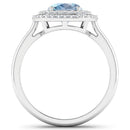 1.72 Carat Genuine Aquamarine and White Diamond 14K White Gold Ring