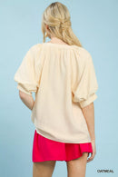 Umgee Embroidered Puff Sleeve Blouse