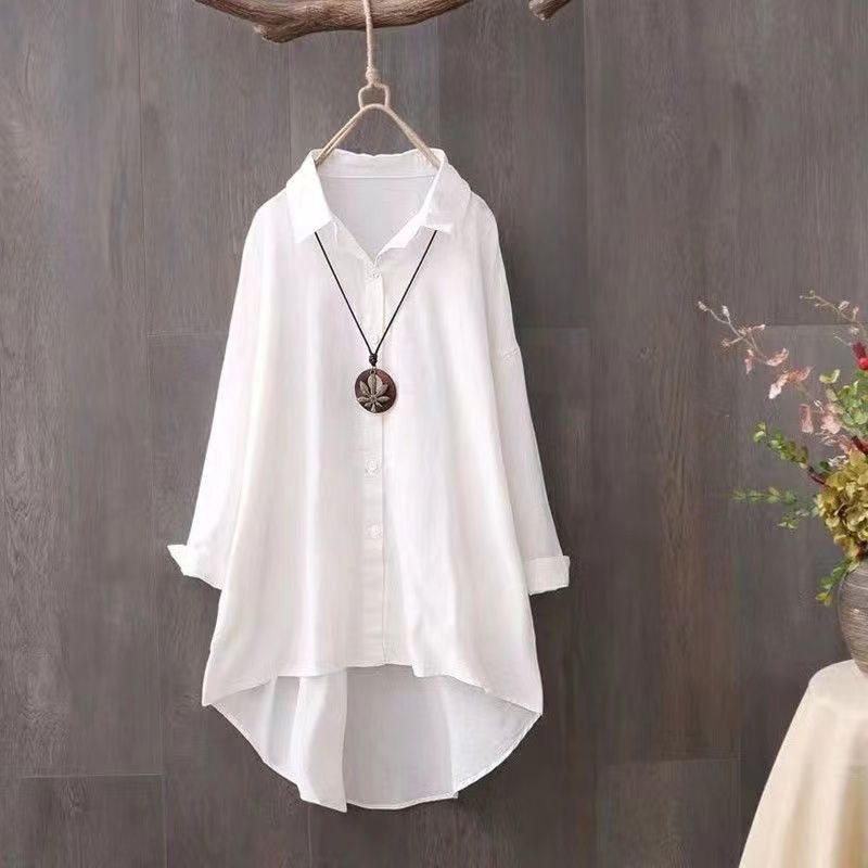 Women's Mid-length Loose Long Sleeve Cotton Shirt