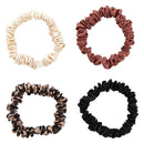 4 Pack Satin Hair Ties in Black / Brown / Cheetah / Nude | Stretchy Scrunchies Hair Accessory
