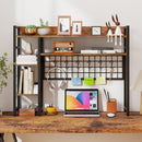 4-Tier Desk Shelf Desktop Display Rack with Metal Grid Panel and 6 Hooks