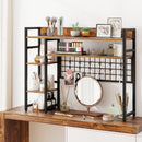 4-Tier Desk Shelf Desktop Display Rack with Metal Grid Panel and 6 Hooks