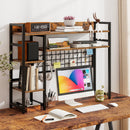 4-Tier Desk Shelf Desktop Display Rack with Metal Grid Panel and 6 Hooks