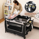 4-in-1 Convertible Portable Baby Play Yard with Toys and Music Player-Gray