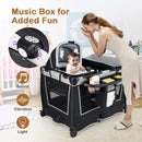 4-in-1 Convertible Portable Baby Play Yard with Toys and Music Player-Gray