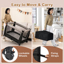 4-in-1 Convertible Portable Baby Play Yard with Toys and Music Player-Gray