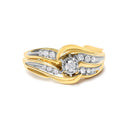 14K Yellow Gold 1/4 Cttw Round Diamond Wave Motif Bypass Ring