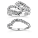 .925 Sterling Silver 1/3 Cttw Round Diamond Crisscross Engagement Ring Bridal Set (H-I Color, I1-I2 Clarity ) - Size 7