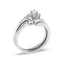 14K White Gold 3/8 Cttw Diamond Swirl Engagement Bridal Ring Set