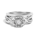 .925 Sterling Silver 1/7 Cttw Diamond Halo Bypass Engagement Ring and Wedding Band Set (I-J Color, I3 Clarity)- Size 7