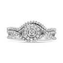 .925 Sterling Silver 1/6 Cttw Diamond Composite Halo and Split Shank Bridal Set Ring and Band  (I-J Color, I3 Clarity) - Size 7