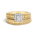 14K Yellow Gold Plated .925 Sterling Silver 1/5 Cttw Diamond Halo and Milgrain Finish Engagement Ring Bridal Set (I-J Color I3 Clarity) - Size 7