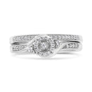 .925 Sterling Silver 1/4 Cttw Diamond Halo and Swirl Engagement Ring and Wedding Band Set (I-J Color, I3 Clarity)- Ring Size 7