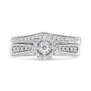 .925 Sterling Silver 1/3 Cttw Diamond Halo and Pave Shank Engagement Ring Set (I-J Color, I3 Clarity) - Ring Size 7
