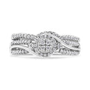 .925 Sterling Silver 1/3 Cttw Composite Diamond Frame Bypass Bridal Set Ring and Band (I-J Color, I2-I3 Clarity) - Ring Size 7