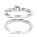 .925 Sterling Silver 1/3 Cttw Diamond Classic Engagement Ring Bridal Set with Milgrain (I-J Color, I3 Clarity) - Ring Size 7
