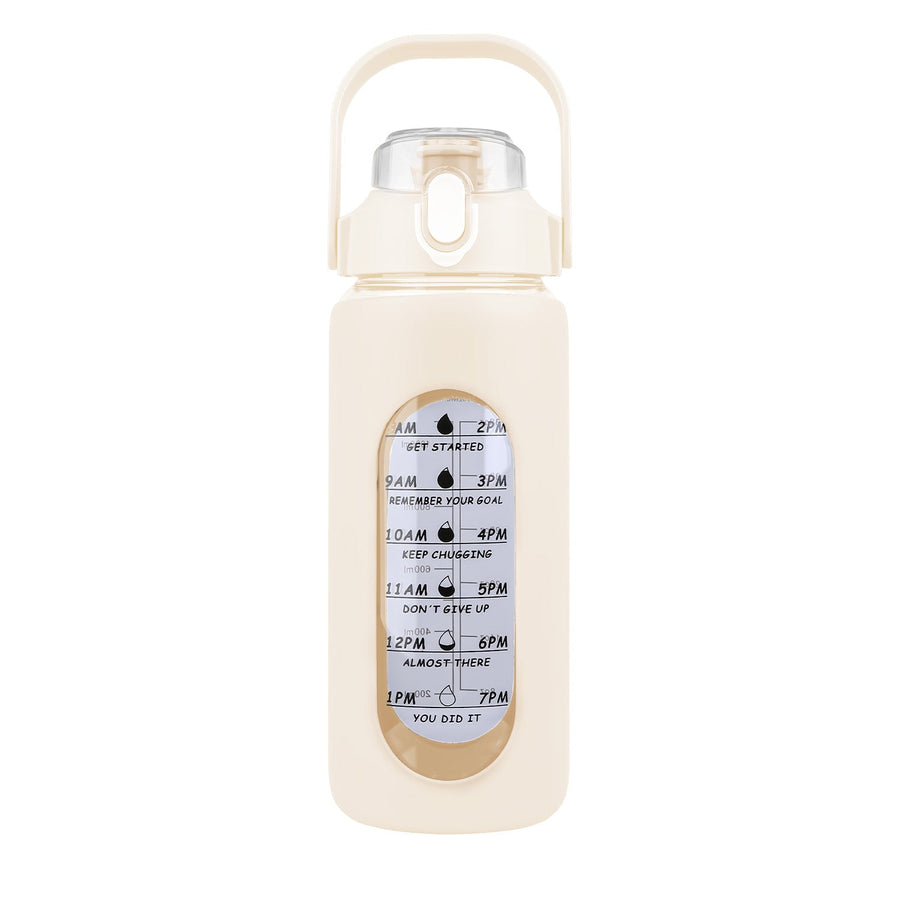 64Oz Glass Water Bottle Sports Water Bottle Motivational Water Bottle Water Intake Tracker Bottle with Straw Time Marker Silicone Sleeve Handle for Gy