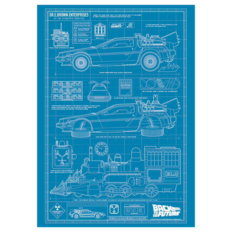 Back to the Future Time Machine Blueprint Art Print (with protective toploader)