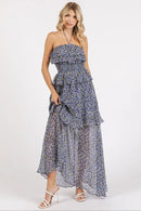Mittoshop Ruffled Smocked Floral Halter Neck Maxi Dress