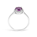 10K White Gold Purple Amethyst and 1/10 Cttw Diamond Halo Ring