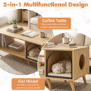 40 Inch Coffee Table Cat House 2-in-1 Wooden Kitten Furniture with Open Storage Shelf-Natural