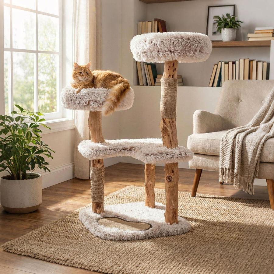 Cat Tree Tower with Natural Wood Branch and 2 Perches 40