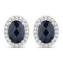 2.16 Carat Genuine Blue Sapphire and White Diamond 14K White Gold Earrings