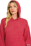 Zenana Brushed Ribbed Hacci Hoodie Pullover