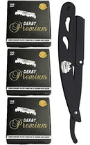 The Shave Factory Straight Edge Razor Kit (Black / 300 Derby Premium Single Edge Razor Blades)