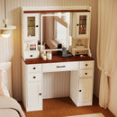 41.5 Inch Makeup Dressing Table with Power Outlets and 3 Color Lighting Modes-White+