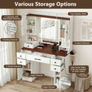 41.5 Inch Makeup Dressing Table with Power Outlets and 3 Color Lighting Modes-White+