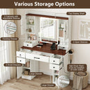 41.5 Inch Makeup Dressing Table with Power Outlets and 3 Color Lighting Modes-White+