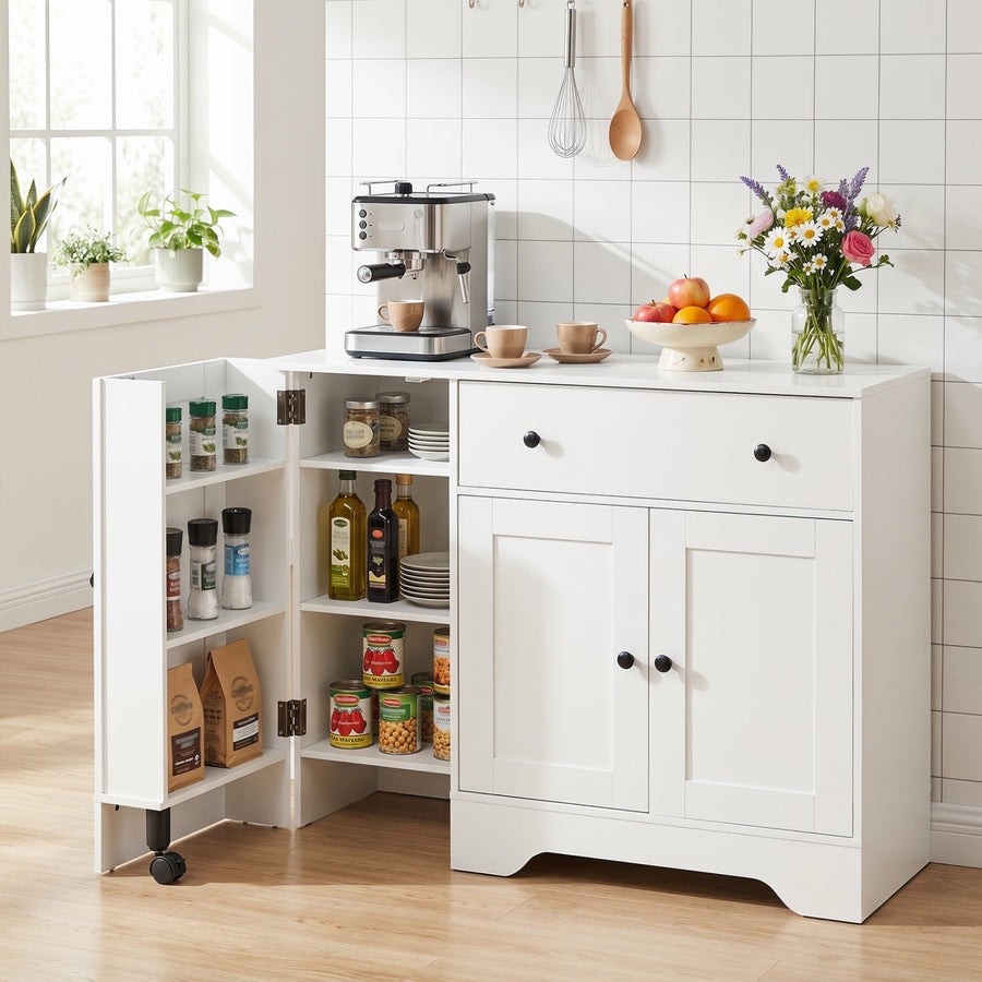 Coffee Bar Cabinet with Rolling Wheels and 3 Doors - 41.5