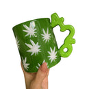 420 Handle Leaf Mug in Green | Ceramic Coffee Tea Cup | 20oz