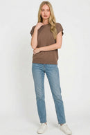 Zenana Viscose Round-neck Short Sleeve Sweater