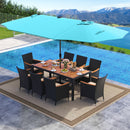 11 Pieces Patio Dining Set with LED Patio Umbrella with Base and Seat Cushions (Beige)
