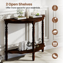 42 Inch Half Moon Console Table with Shelf and Rubber Wood Legs-Espresso