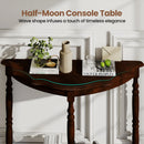 42 Inch Half Moon Console Table with Shelf and Rubber Wood Legs-Espresso