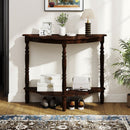 42 Inch Half Moon Console Table with Shelf and Rubber Wood Legs-Espresso