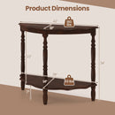 42 Inch Half Moon Console Table with Shelf and Rubber Wood Legs-Espresso